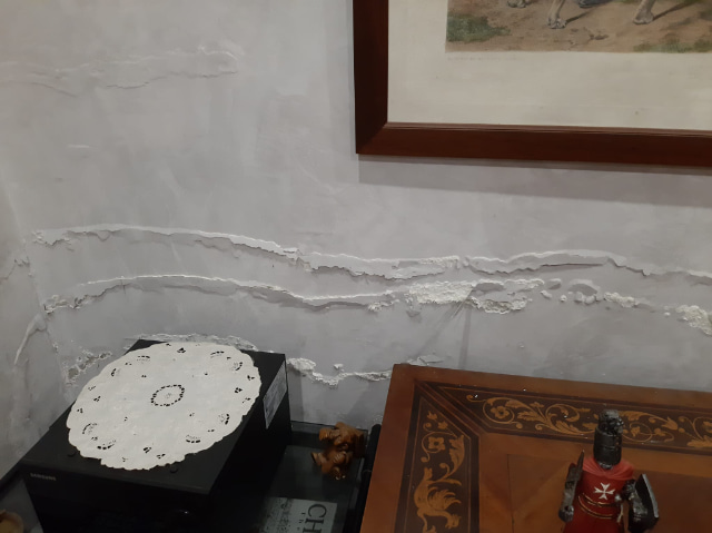 parete umida con efflorescenze saline