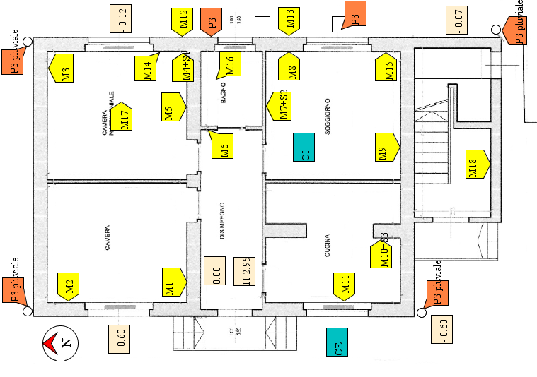 pianta casa con misurazioni di umidità